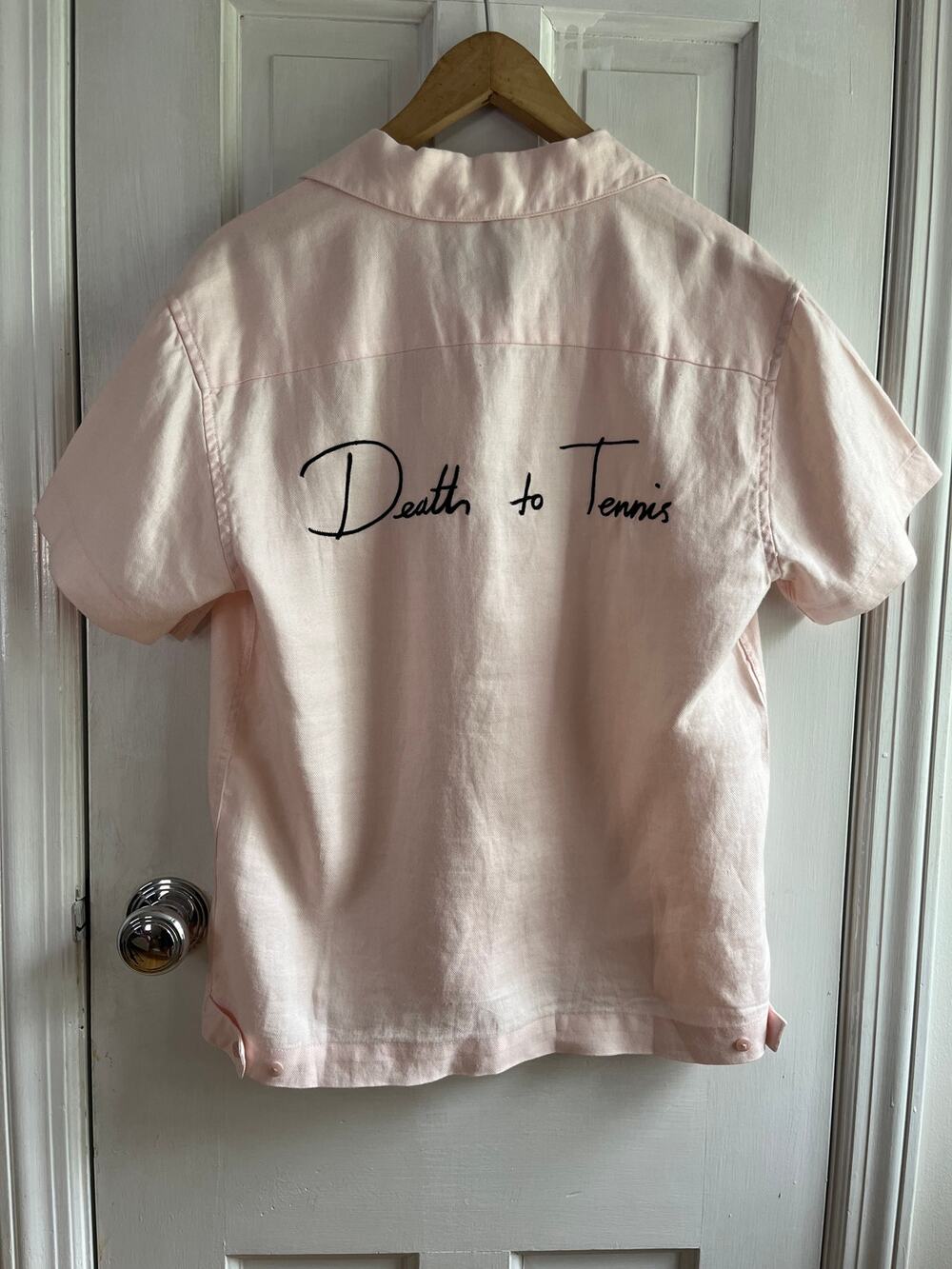 Rare DEATH TO TENNIS 100% Linen Embroidered Shirt XS (Boxy Fit) - 🎾🚫